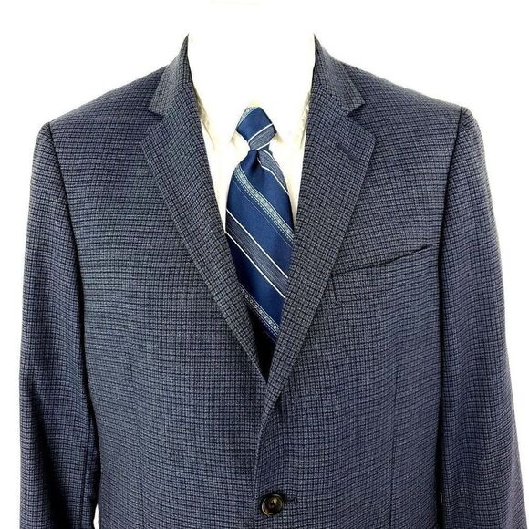 Hart Schaffner Marx Wool 2‎ Button Blazer 40R Blue Check Minimally Constructed - Picture 1 of 11